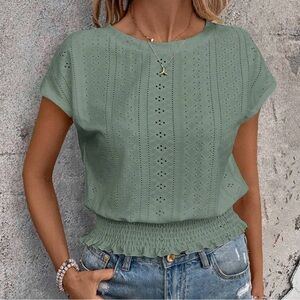 Women's Green Eyelet Top
